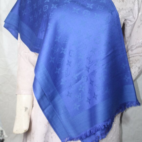 Louis Vuitton Stole Shawl Wrap 65% Cashmere 35% Silk Blue Used - Picture 1 of 10